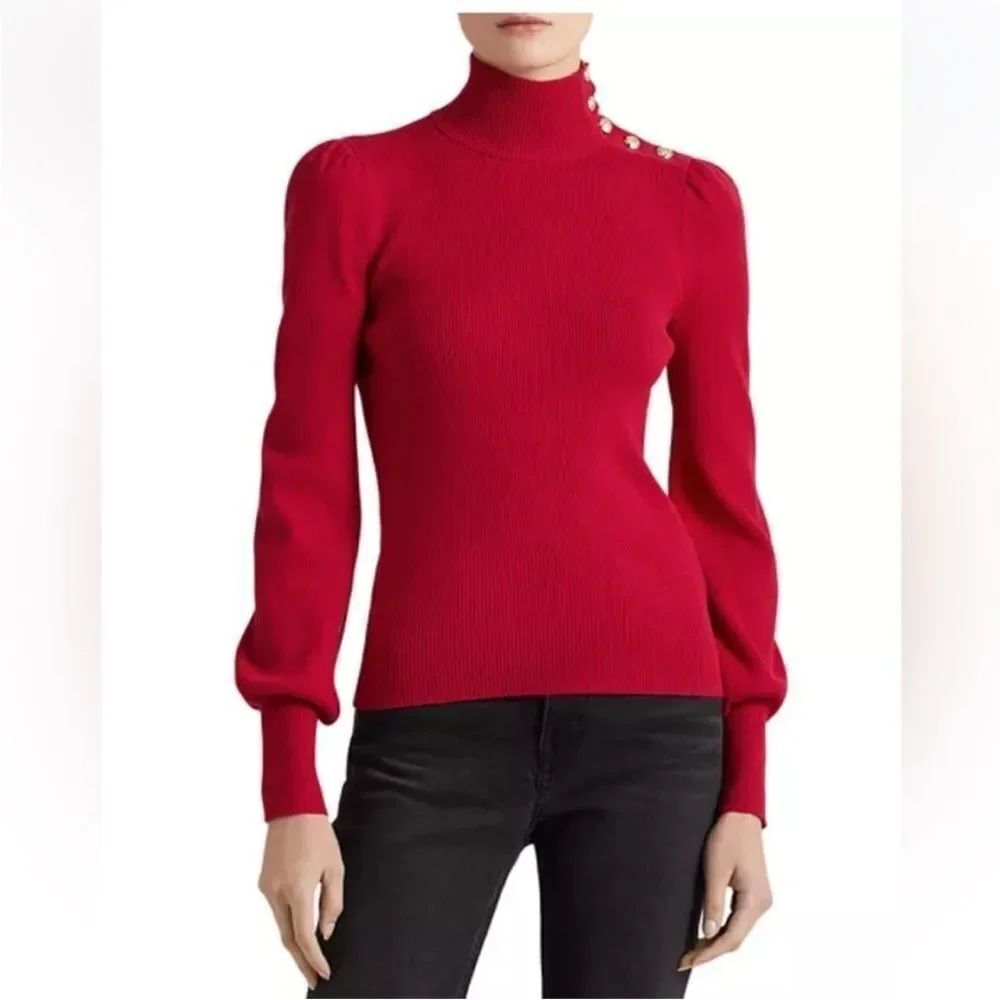 Ralph Lauren black label Red Turtleneck Sweater with Button Detail, S